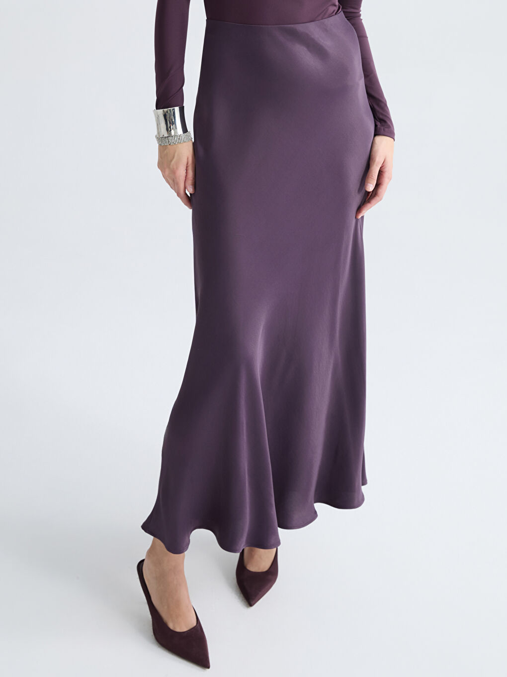 Mürdüm Beli Lastikli A Kesim Saten Etek-2