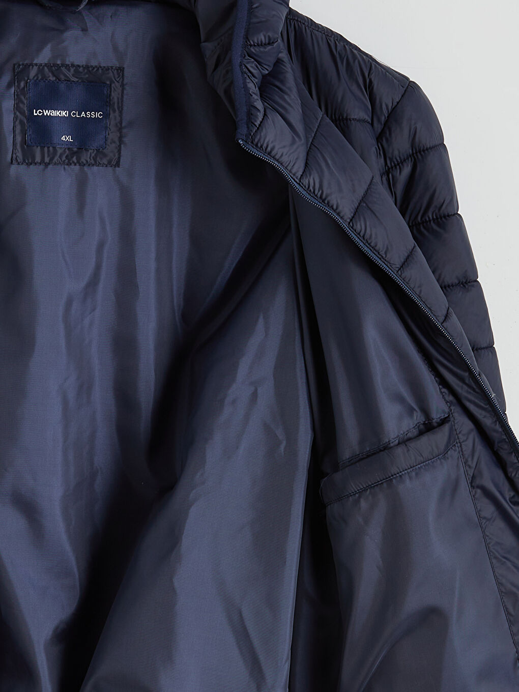 Lacivert Standart Kalıp Kapüşonlu Erkek Şişme Mont-6