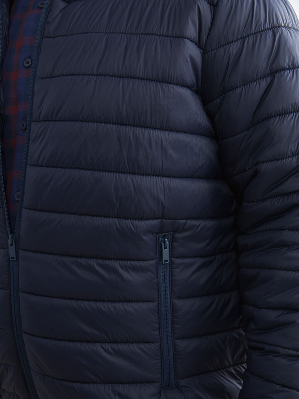 Lacivert Standart Kalıp Kapüşonlu Erkek Şişme Mont-2