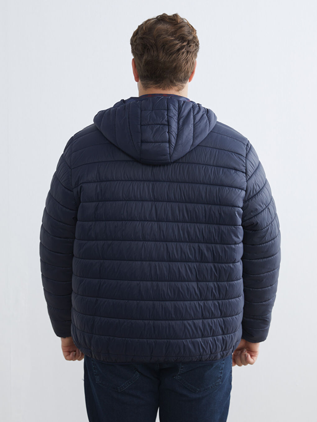 Lacivert Standart Kalıp Kapüşonlu Erkek Şişme Mont-4