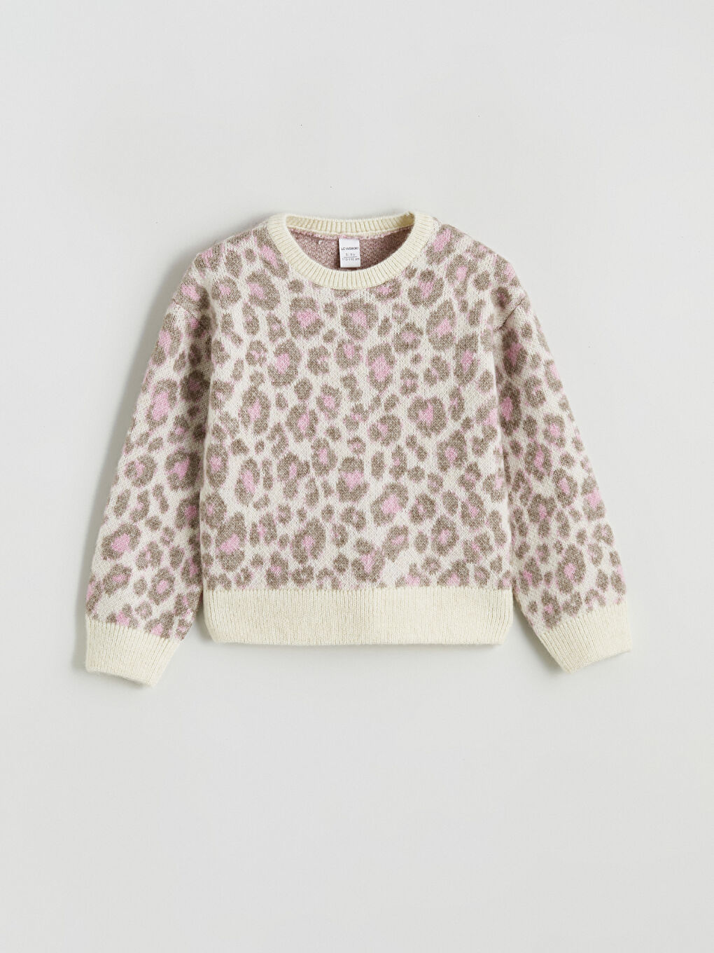 Pembe Leopar Desenli Kız Çocuk Triko Kazak