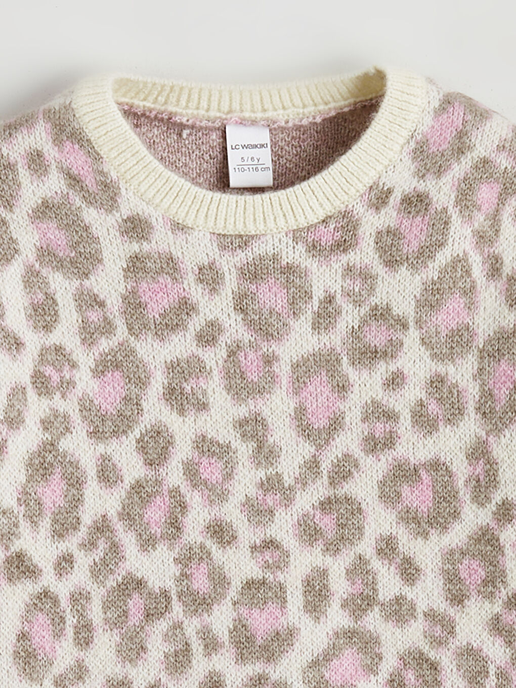 Pembe Leopar Desenli Kız Çocuk Triko Kazak-1