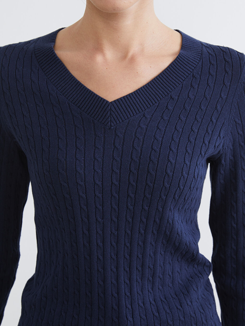 V Neck Self-Patterned Women's Knitwear Sweater-2