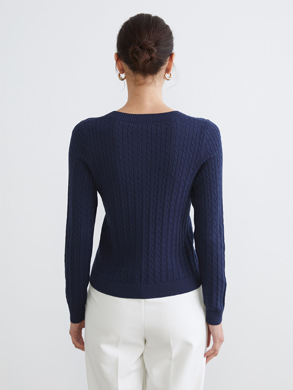 V Neck Self-Patterned Women's Knitwear Sweater-3
