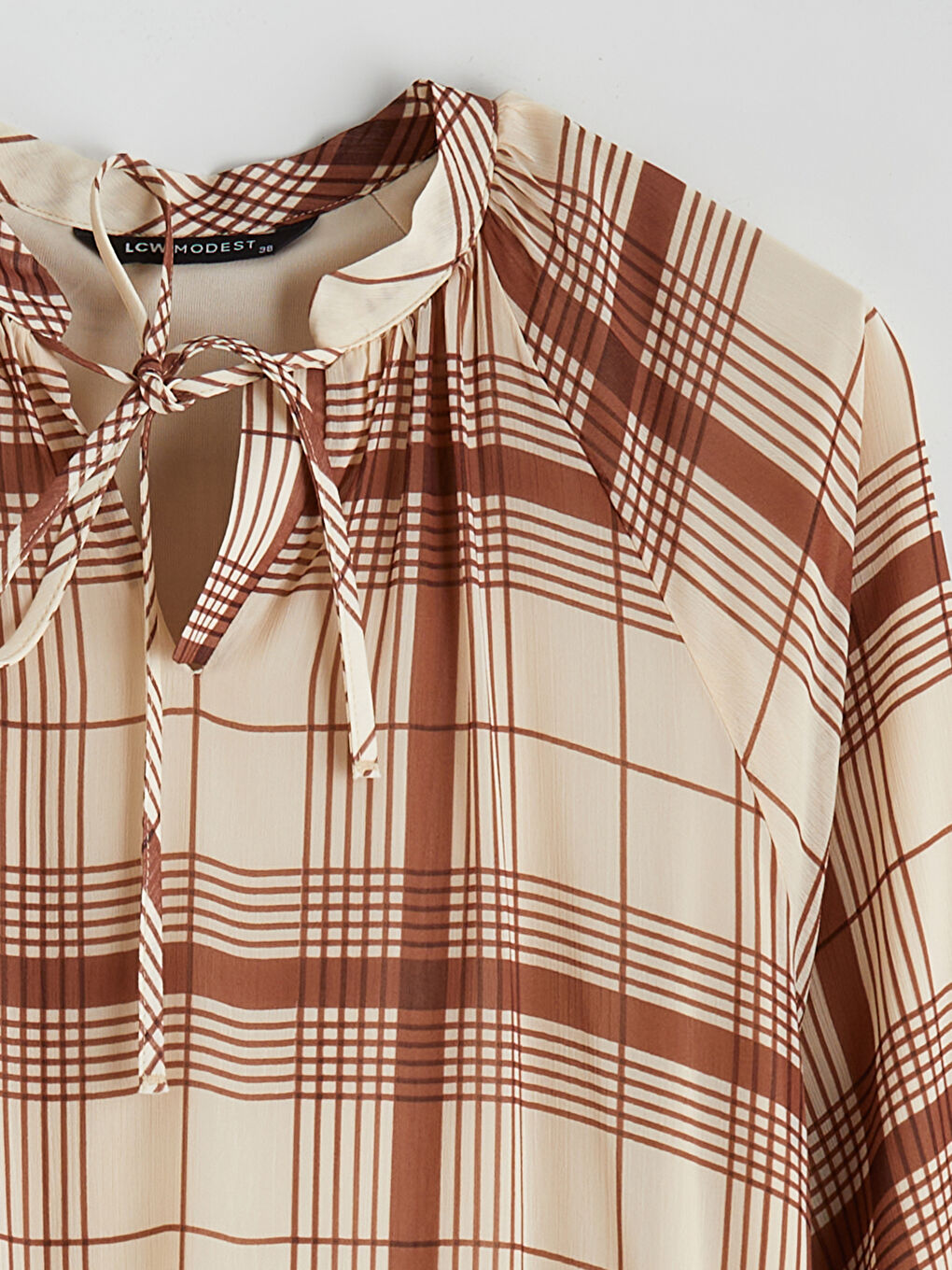 Kahverengi Bağlamalı Yaka Ekose Elbise-5