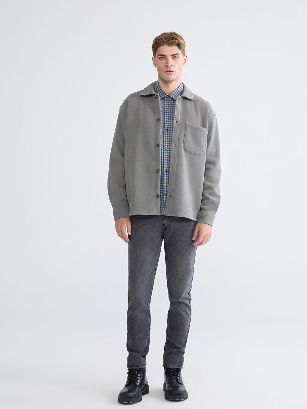 Gri Rahat Kalıp Erkek Gömlek Ceket-1