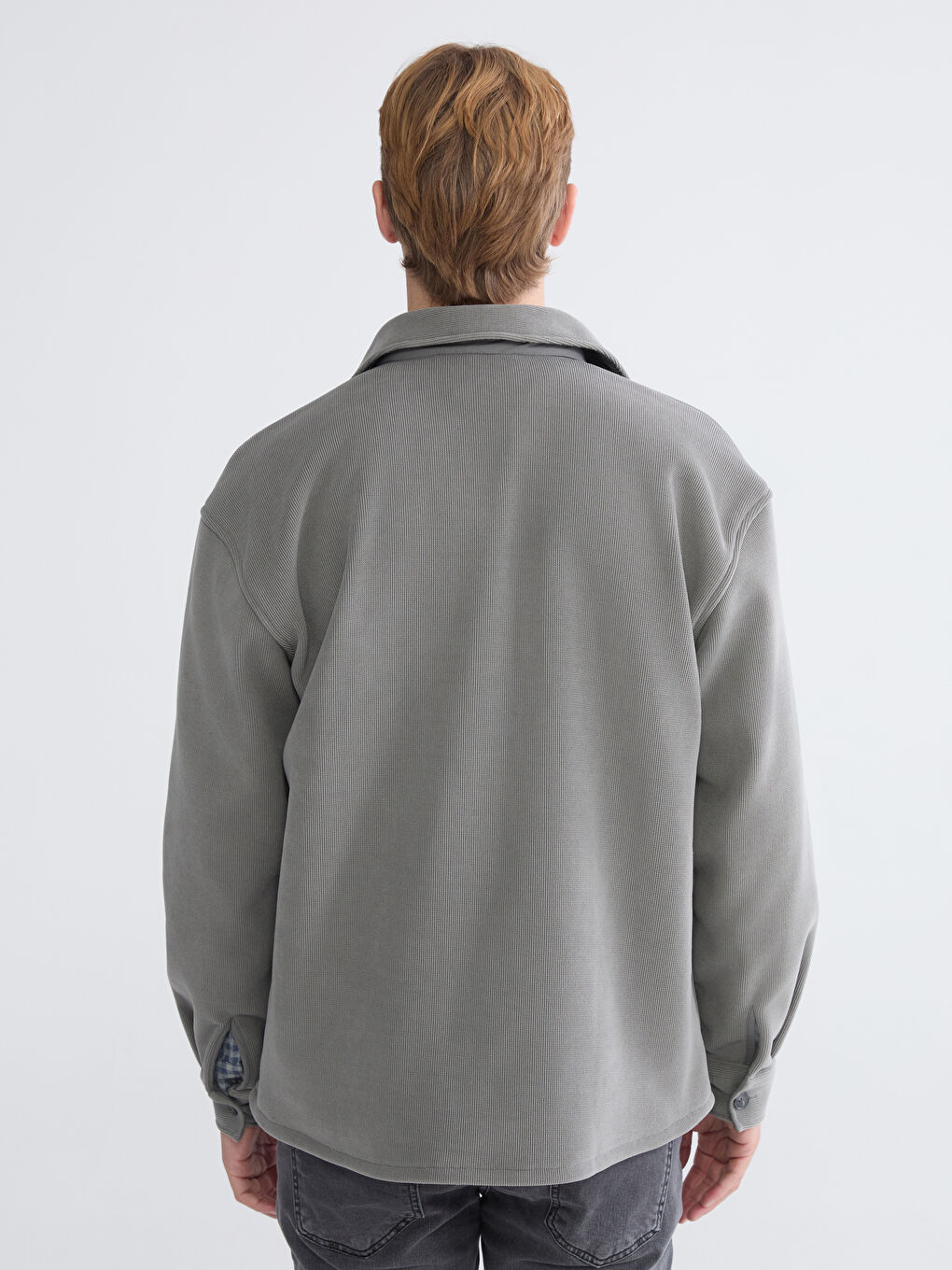 Gri Rahat Kalıp Erkek Gömlek Ceket-4