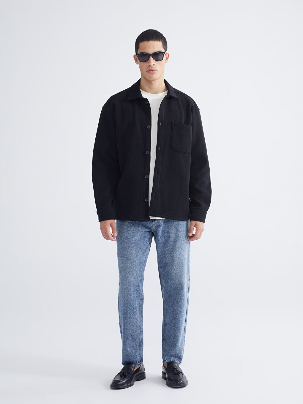 Siyah Rahat Kalıp Erkek Gömlek Ceket-1