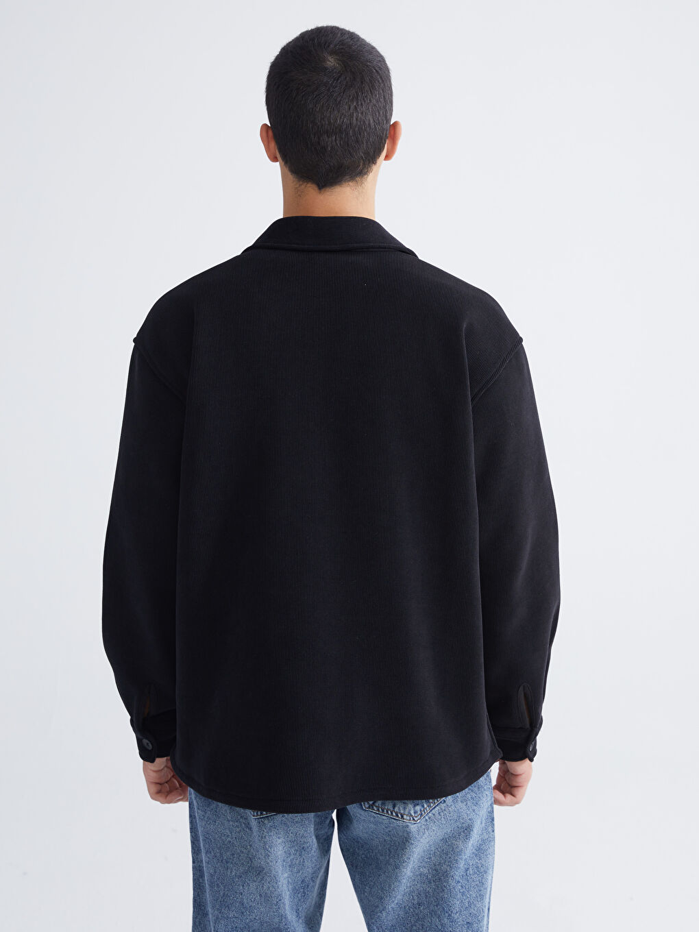 Siyah Rahat Kalıp Erkek Gömlek Ceket-3