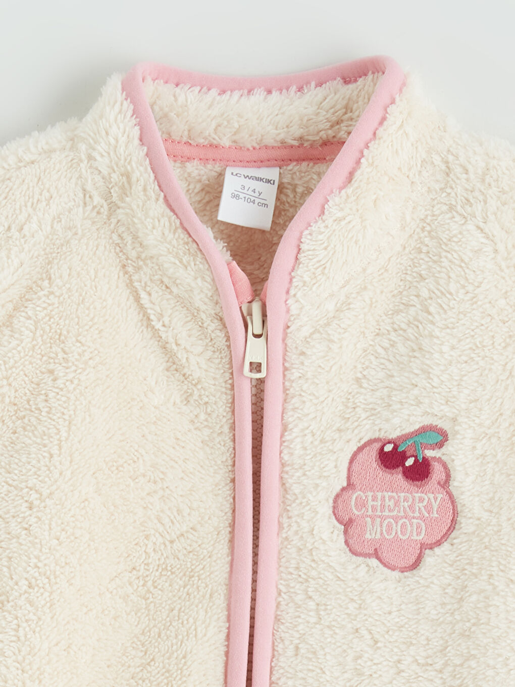 Ekru Dik Yaka Nakışlı Kız Çocuk Yelek-2