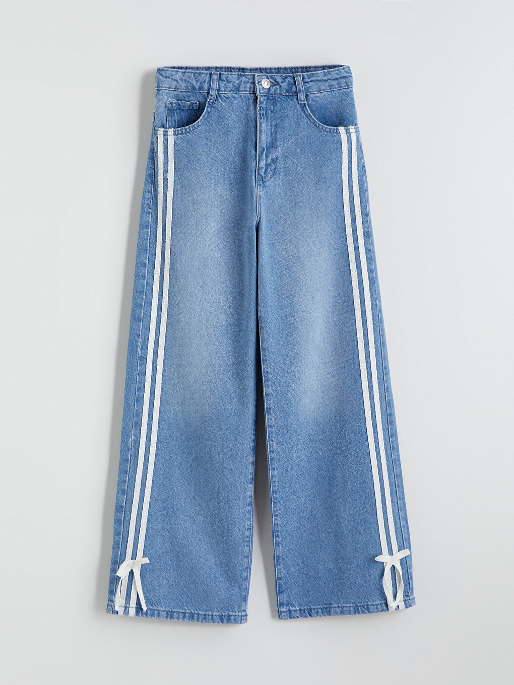 İndigo Wideleg Fiyonk Detaylı Kız Çocuk Jean Pantolon