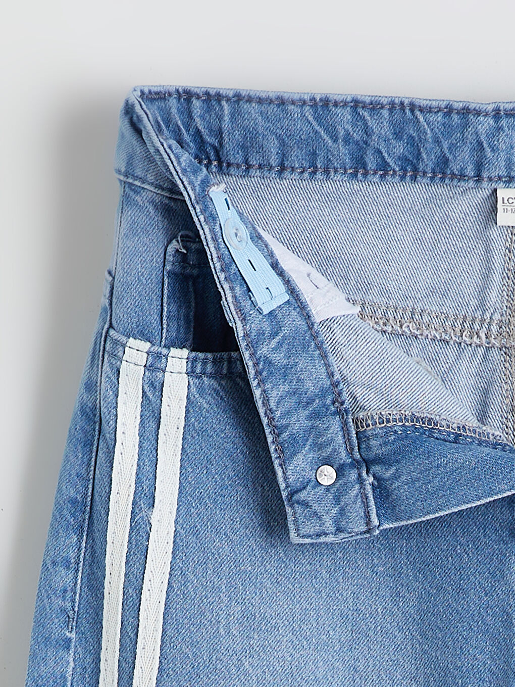 İndigo Wideleg Fiyonk Detaylı Kız Çocuk Jean Pantolon-1