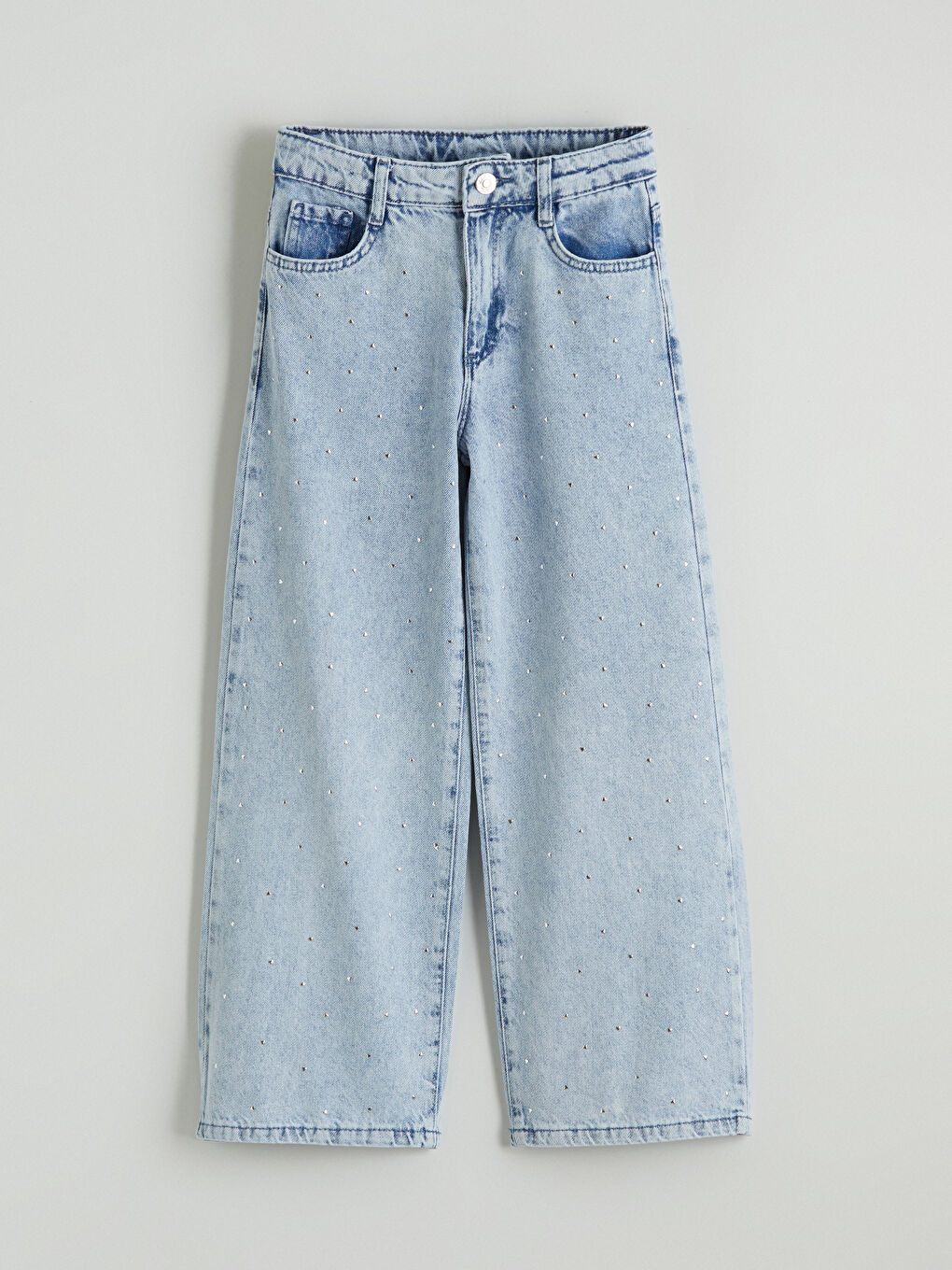 Mavi Wideleg Taşlı Kız Çocuk Jean Pantolon