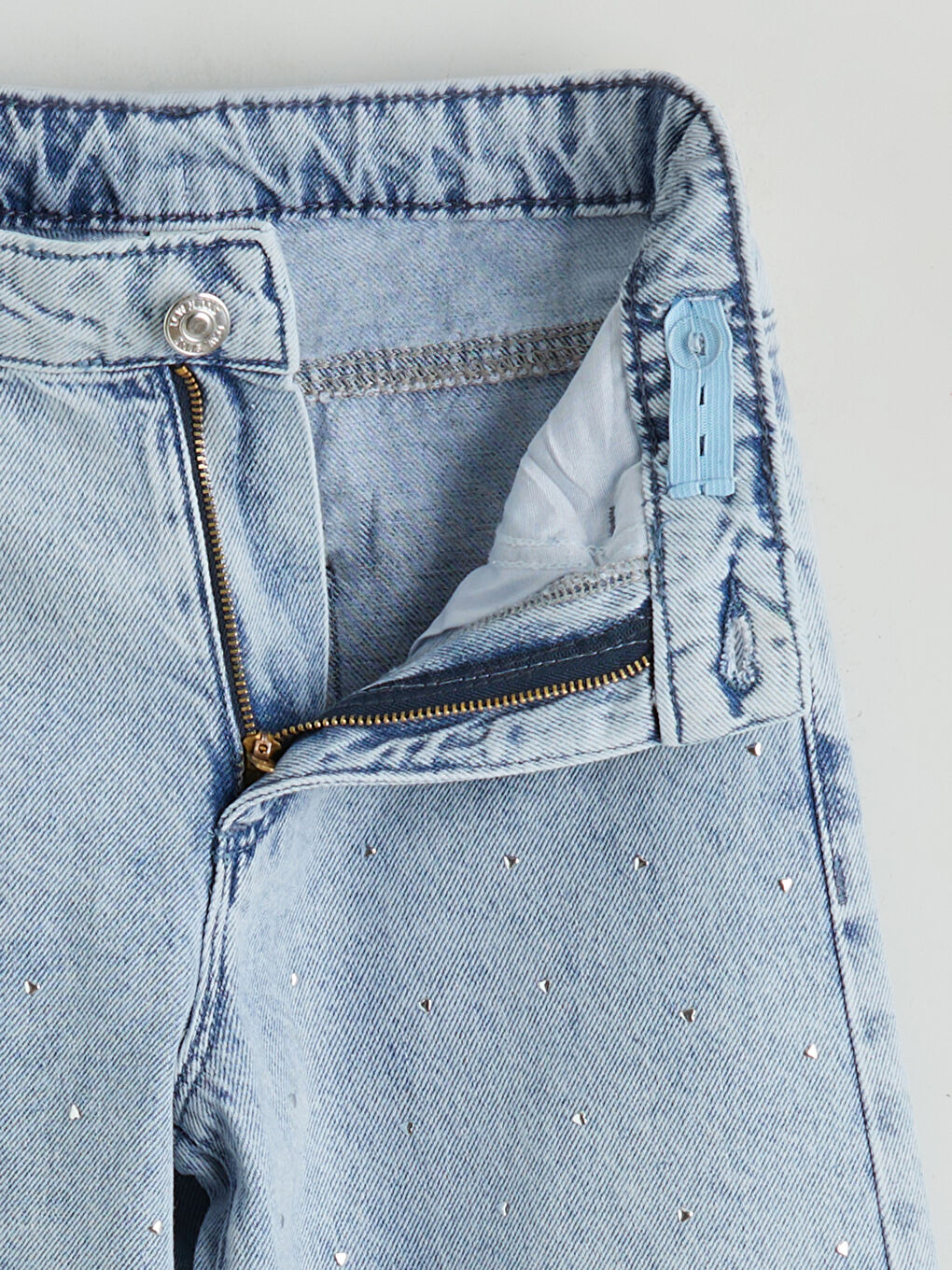 Mavi Wideleg Taşlı Kız Çocuk Jean Pantolon-1