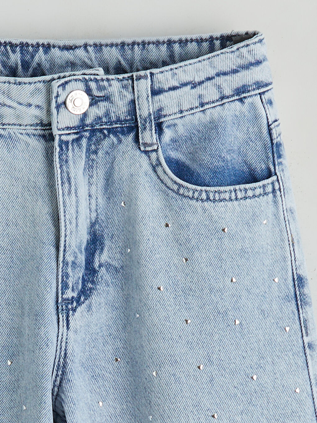 Mavi Wideleg Taşlı Kız Çocuk Jean Pantolon-2