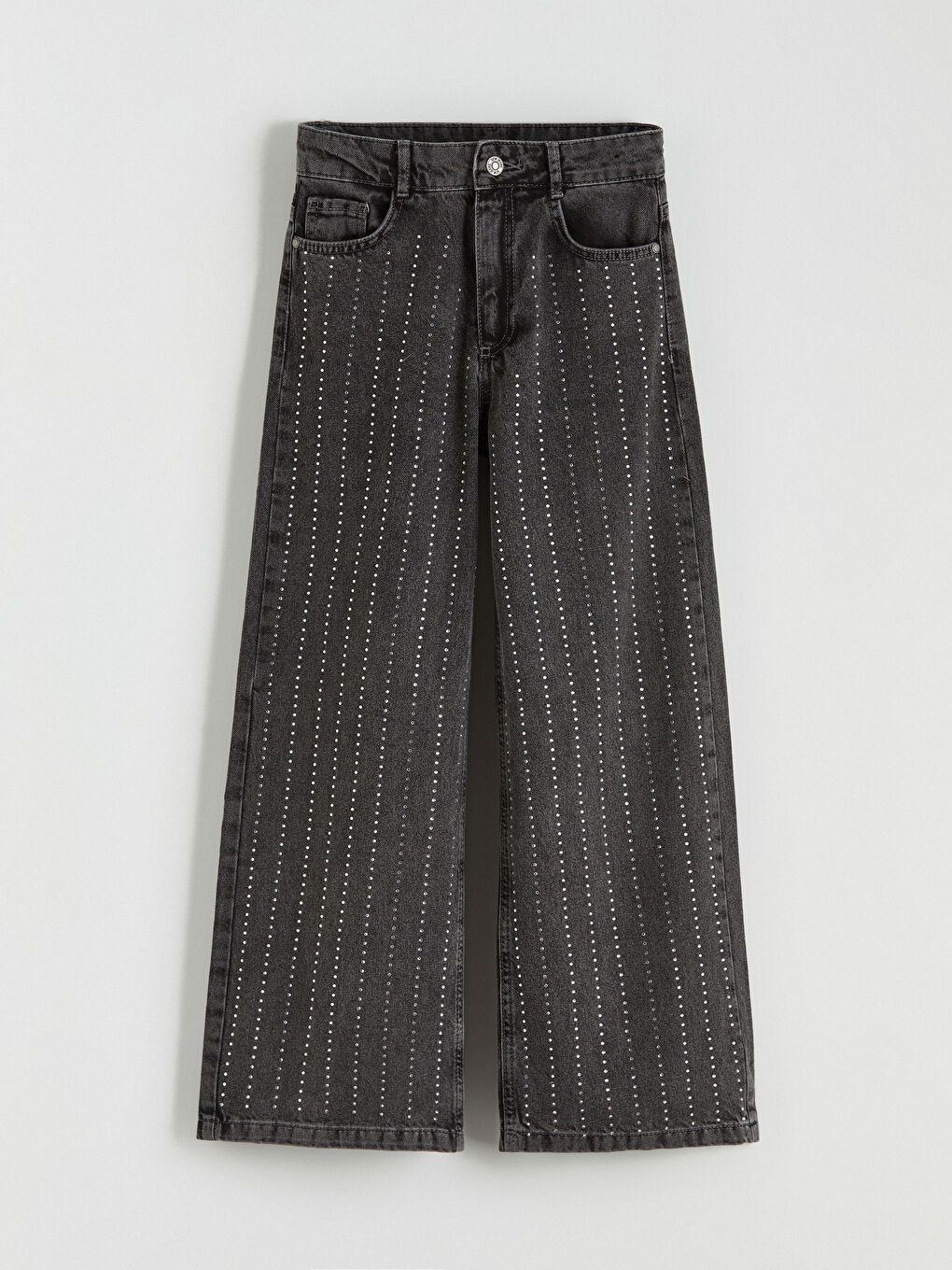 Siyah Wideleg Taşlı Kız Çocuk Jean Pantolon