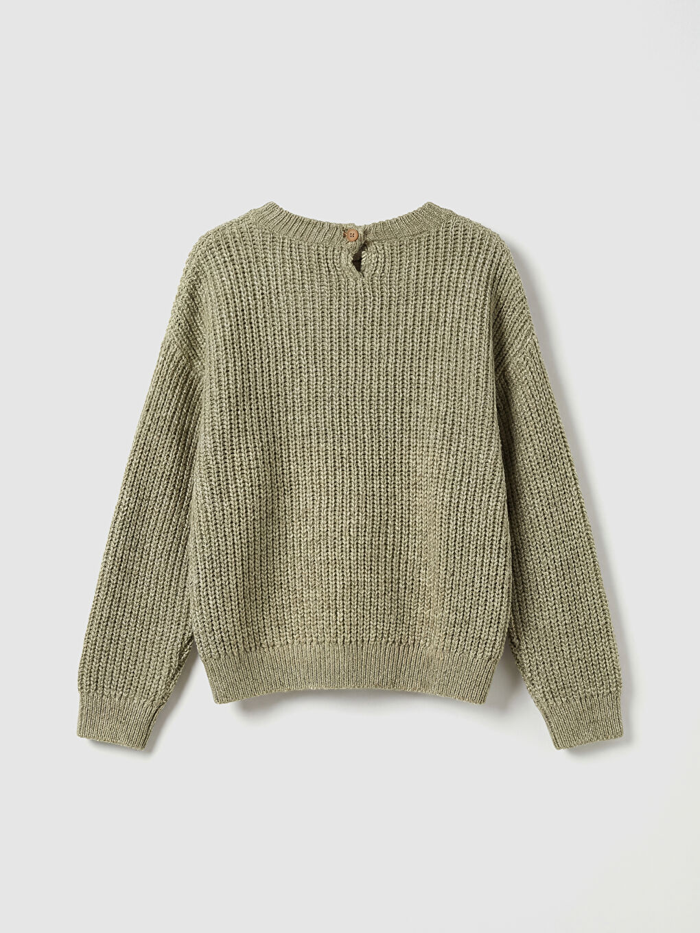 Yeşil Kalp Nakışlı Kız Çocuk Triko Kazak-1