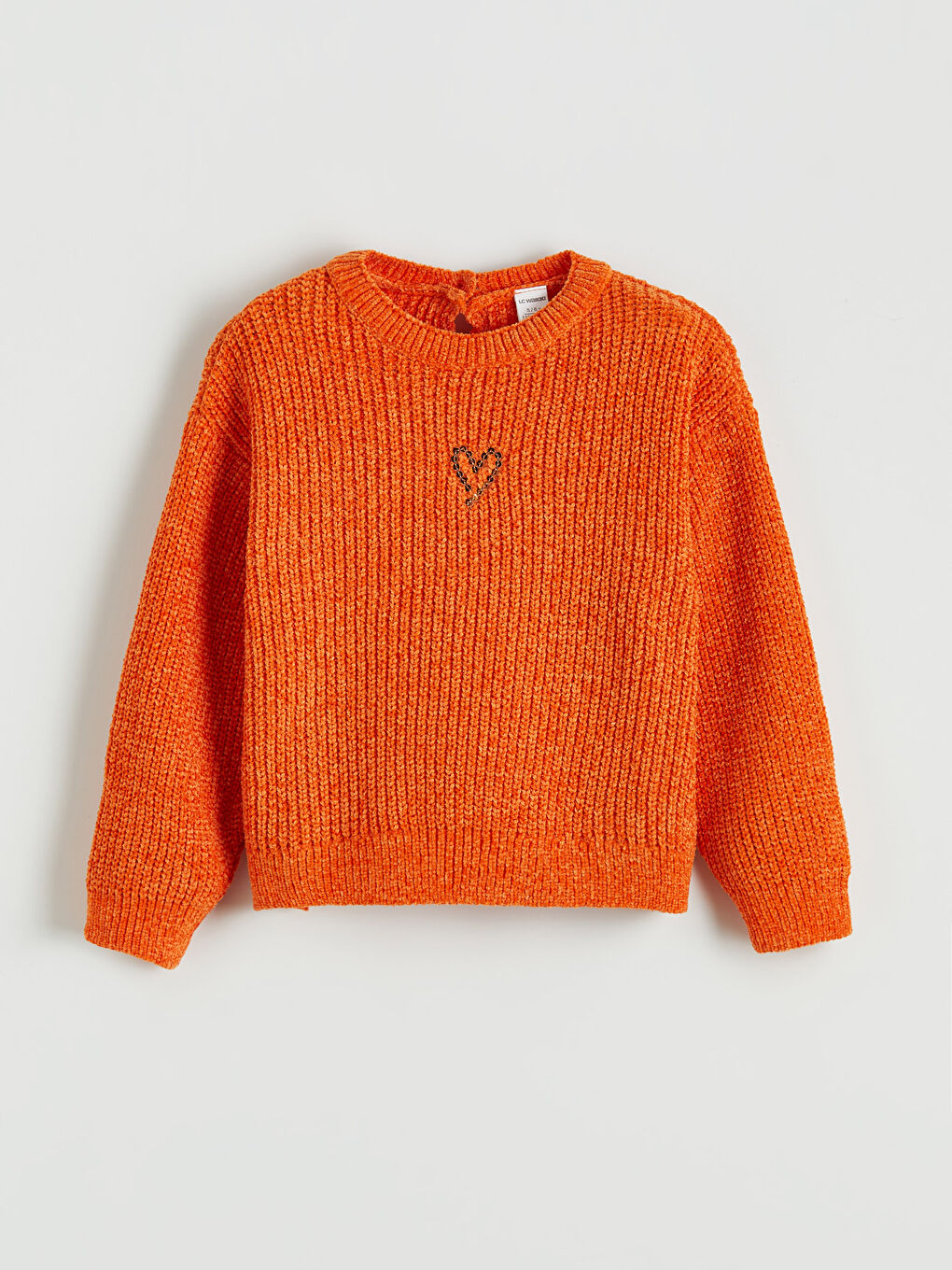 Turuncu Kalp Nakışlı Kız Çocuk Triko Kazak