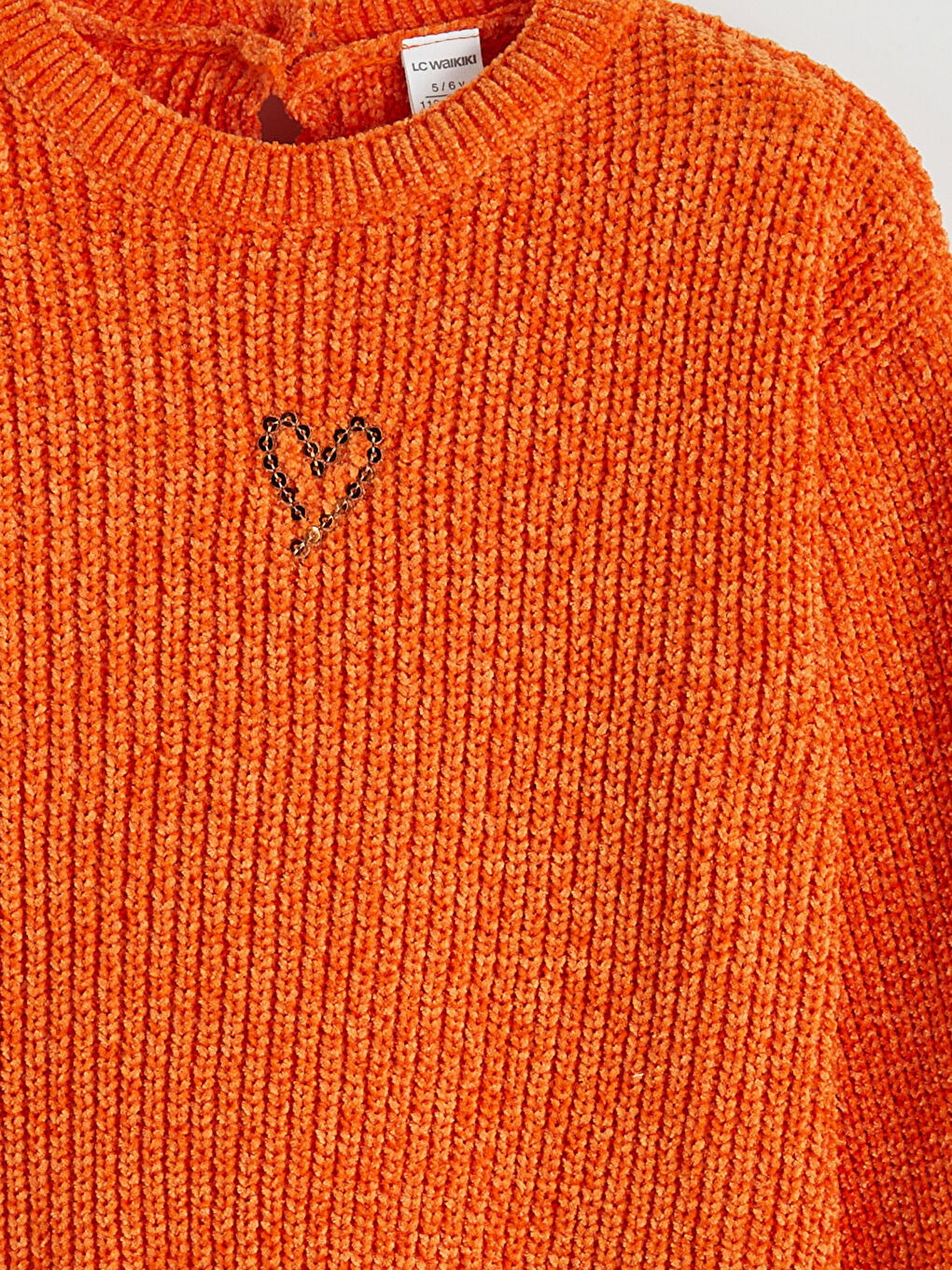 Turuncu Kalp Nakışlı Kız Çocuk Triko Kazak-2