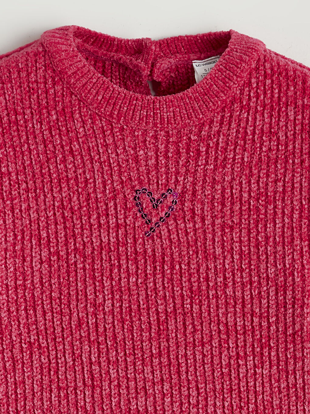 Fuşya Kalp Nakışlı Kız Çocuk Triko Kazak-1