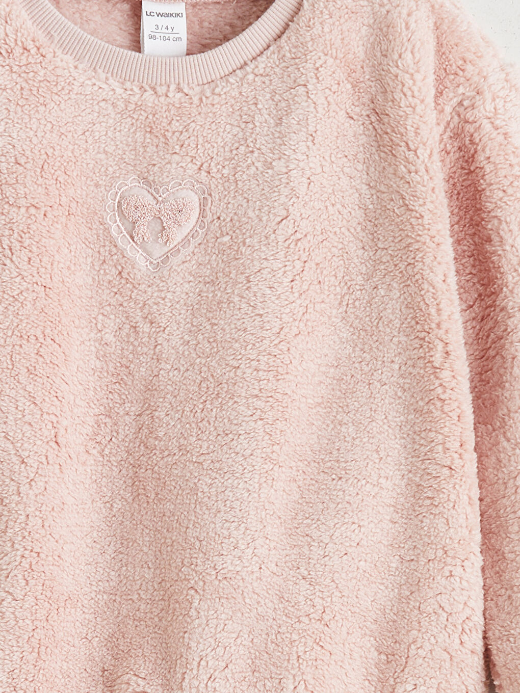 Pembe Kalp Nakışlı Kız Çocuk Pelüş Sweatshirt-2