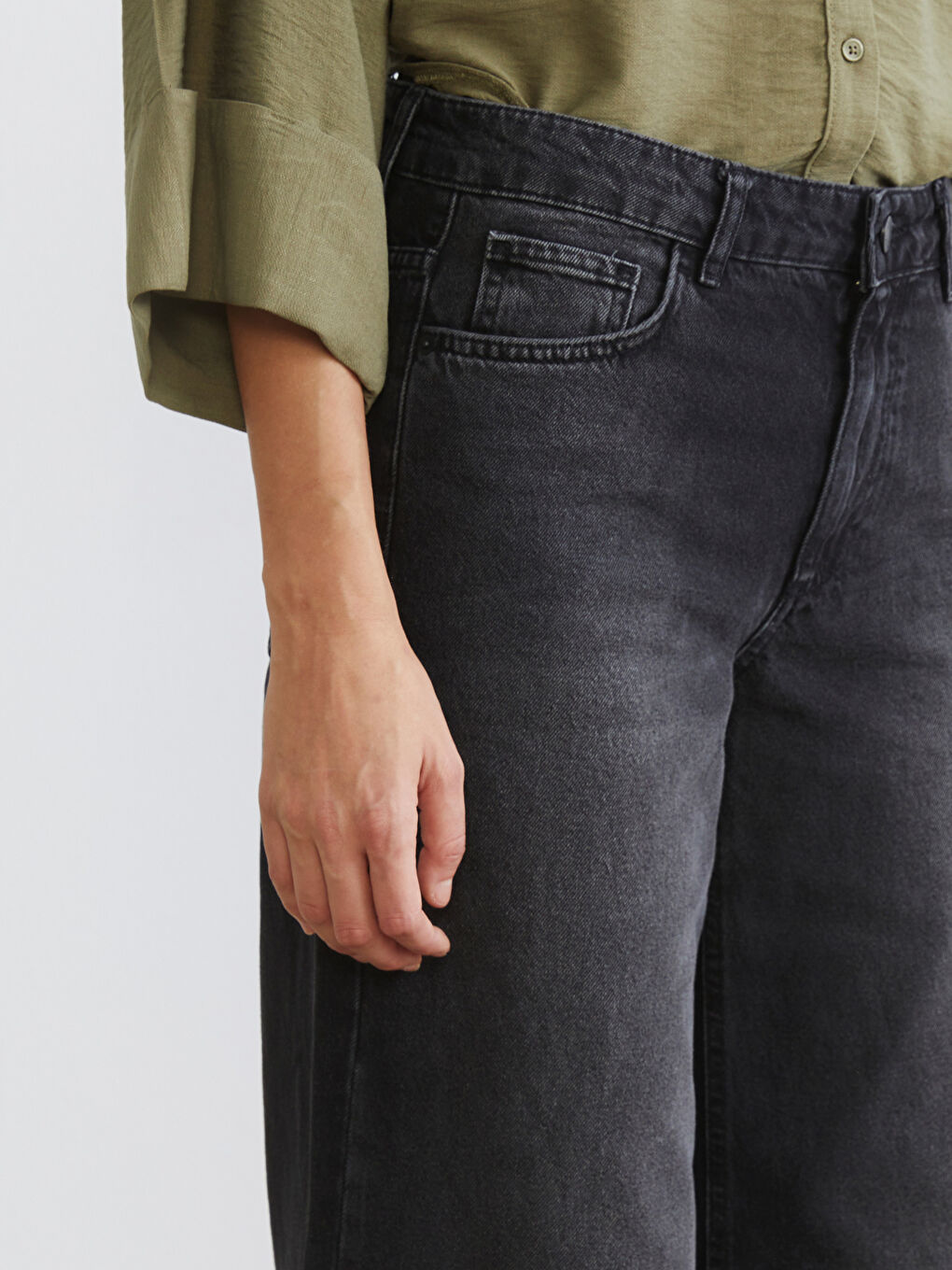 Siyah Wideleg Kadın Jean Pantolon-2