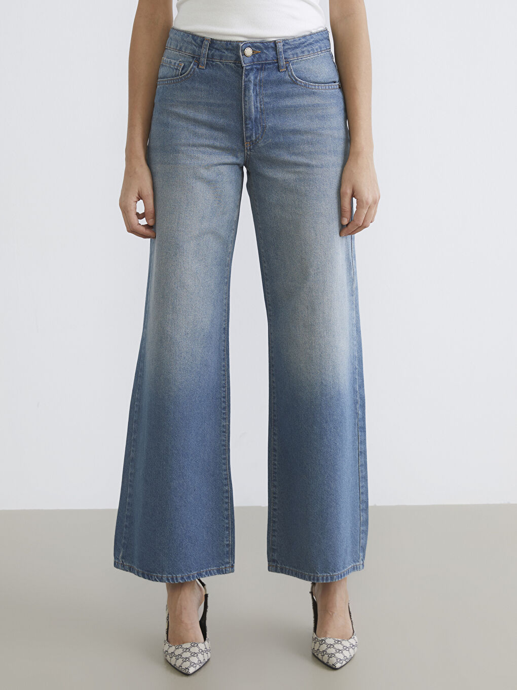 Wideleg Kadın Jean Pantolon-1