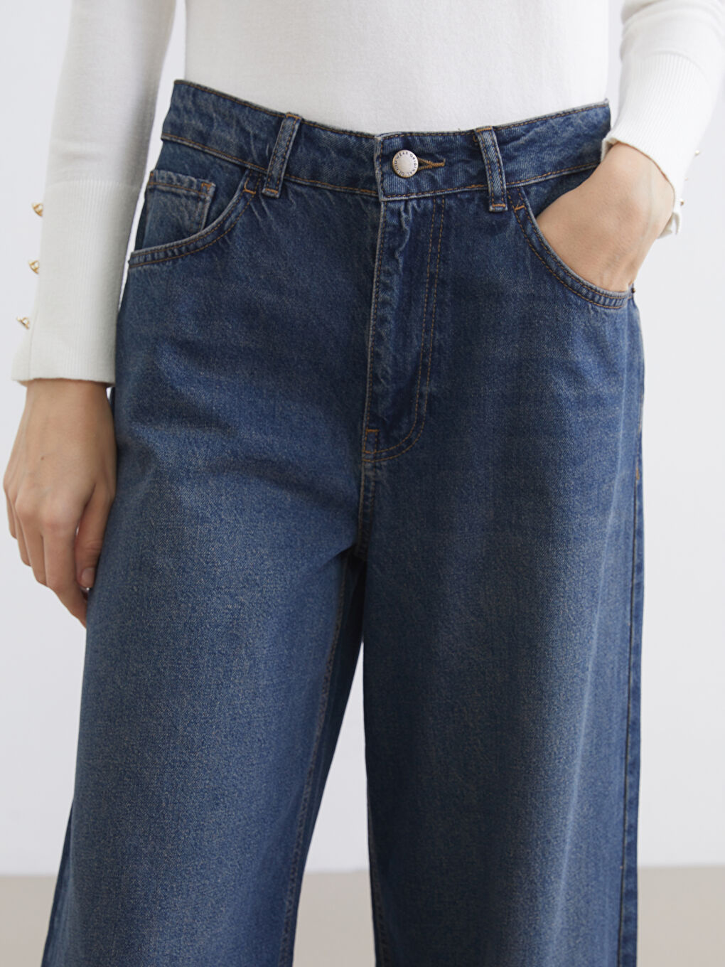 İndigo Wideleg Kadın Jean Pantolon-2