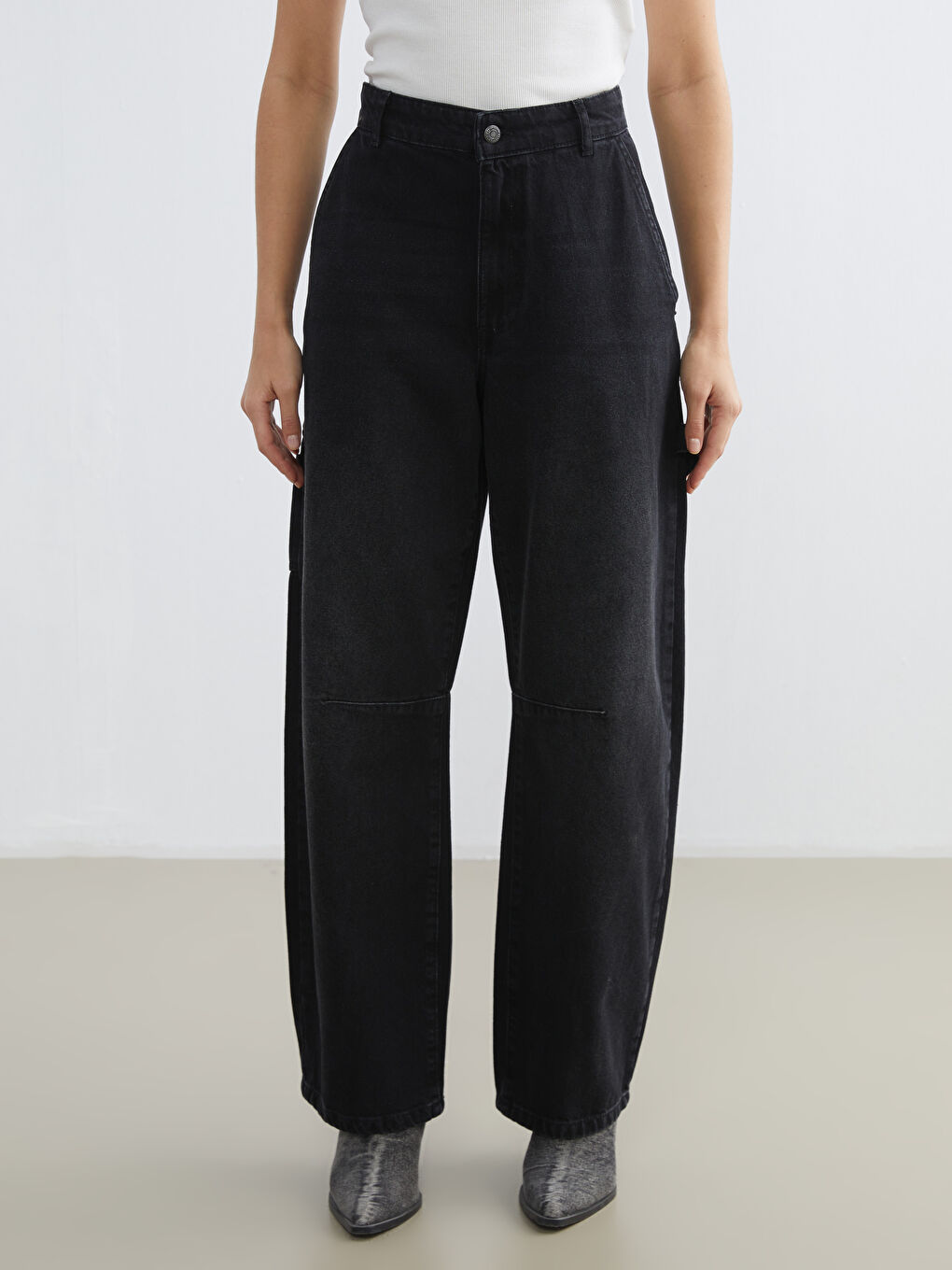 Siyah Barrel Fit Kadın Jean Pantolon-1