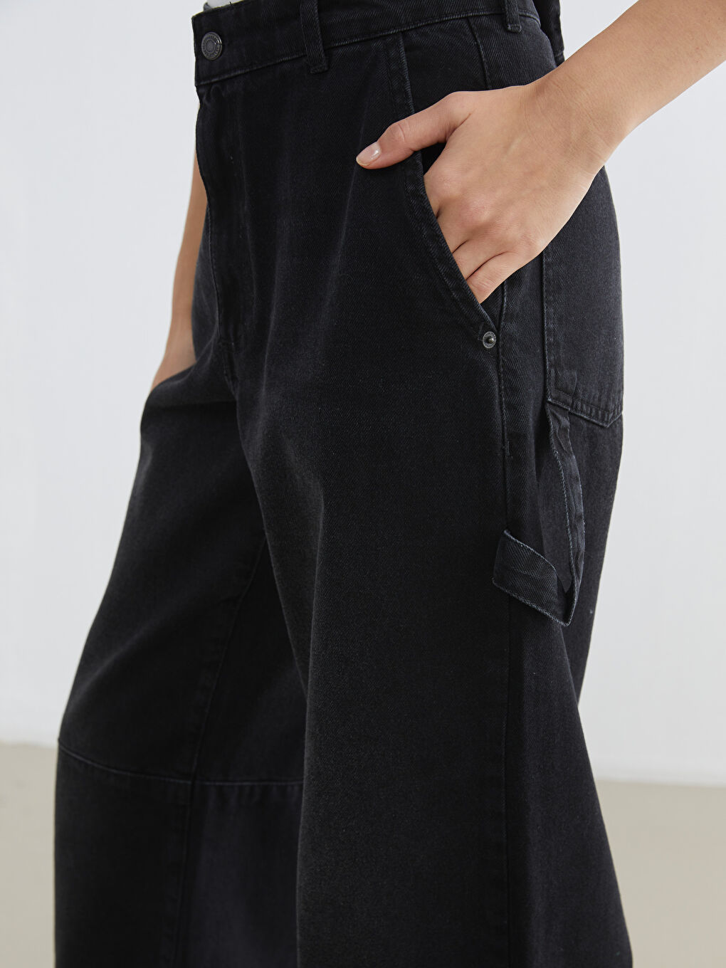 Siyah Barrel Fit Kadın Jean Pantolon-2