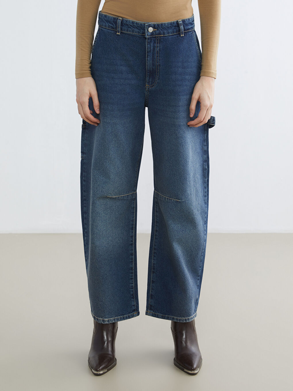 İndigo Barrel Fit Kadın Jean Pantolon-1