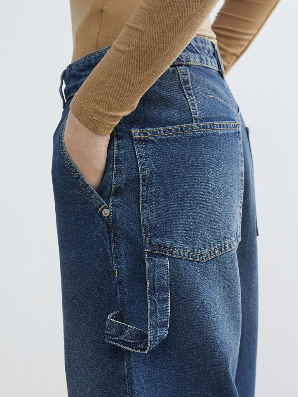 İndigo Barrel Fit Kadın Jean Pantolon-2