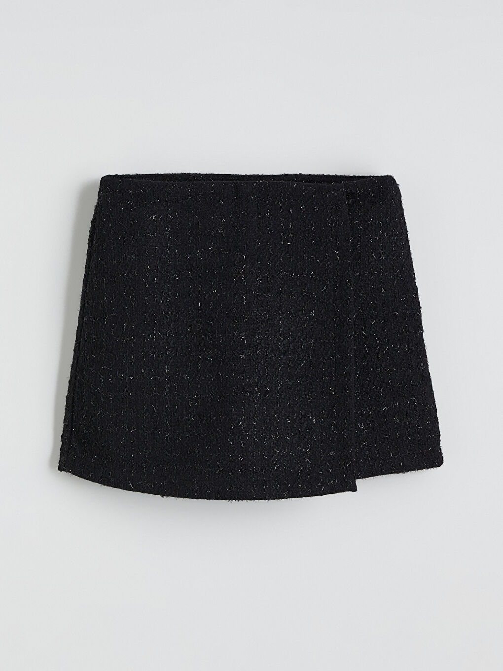 Siyah Beli Fermuarlı Dokulu Tüvit Şort Etek-4