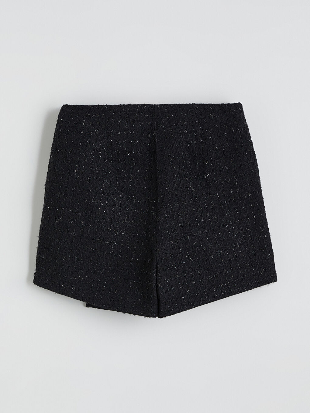 Siyah Beli Fermuarlı Dokulu Tüvit Şort Etek-6