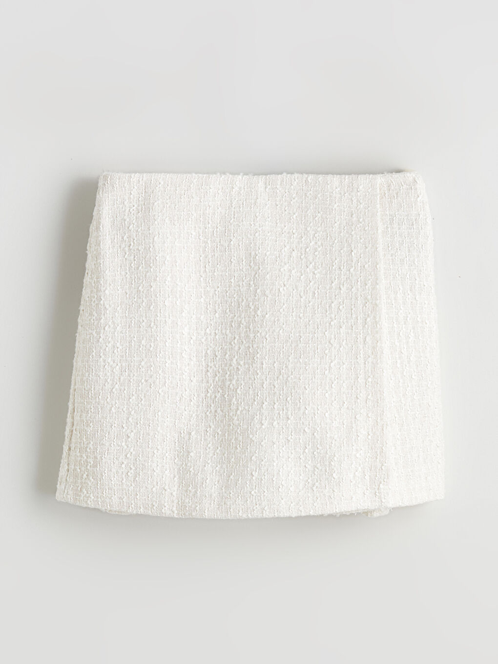 Ekru Beli Fermuarlı Dokulu Tüvit Şort Etek-4