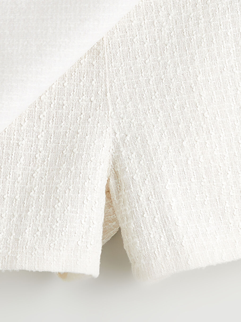 Ekru Beli Fermuarlı Dokulu Tüvit Şort Etek-5