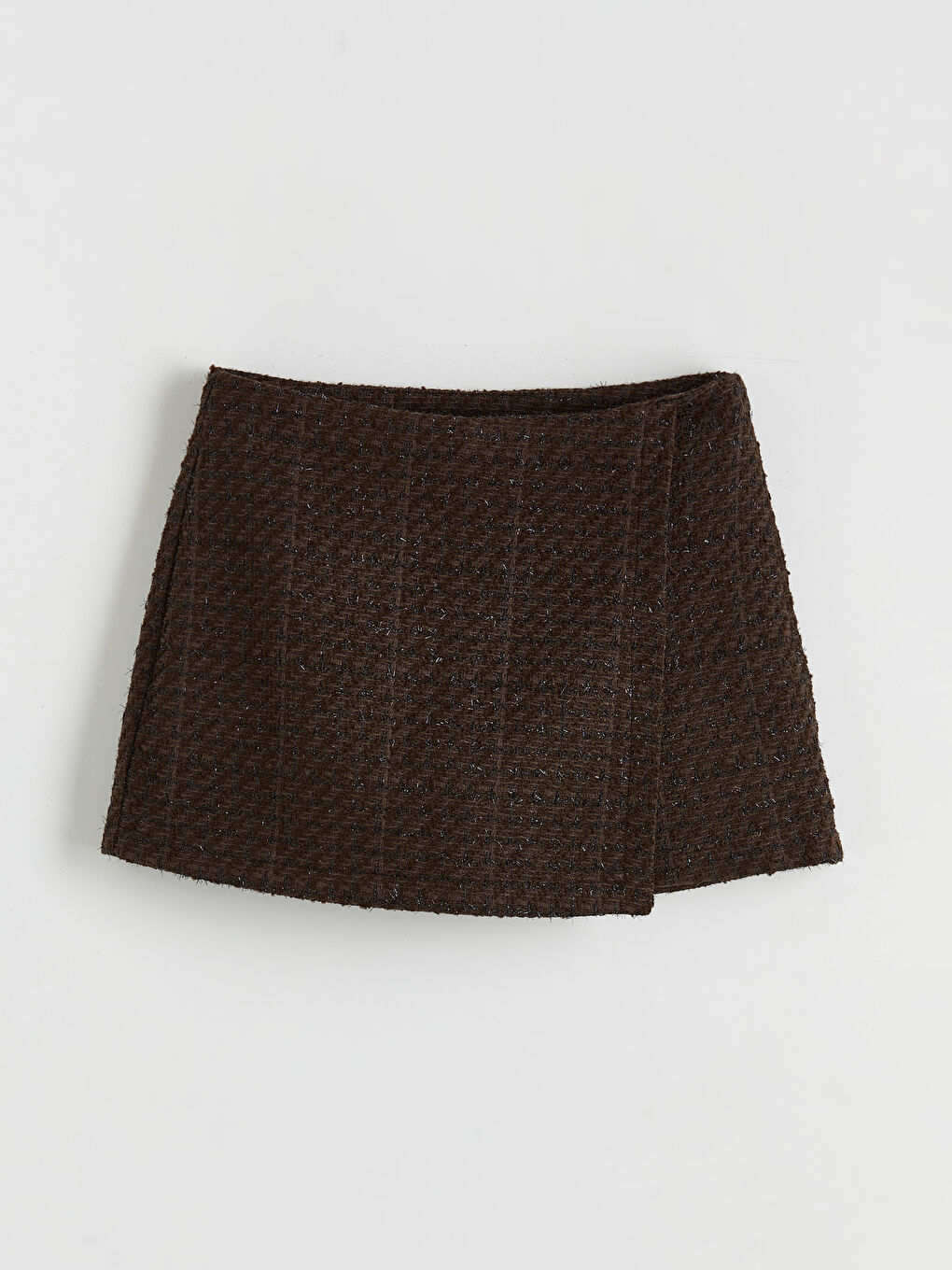 Kahverengi Beli Fermuarlı Dokulu Tüvit Şort Etek