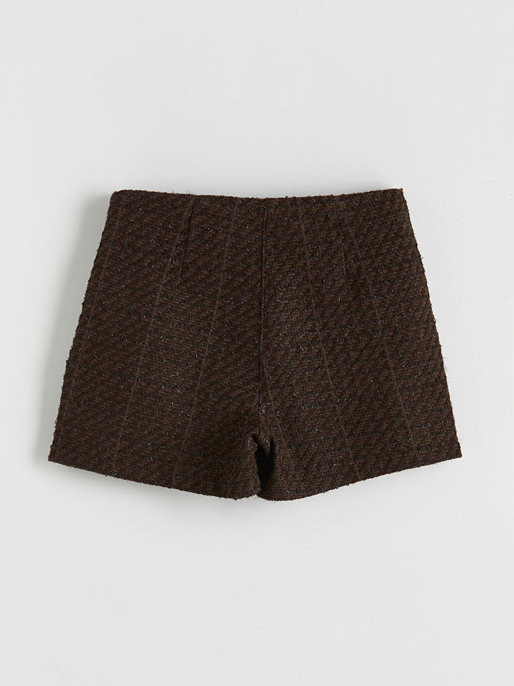 Kahverengi Beli Fermuarlı Dokulu Tüvit Şort Etek-1