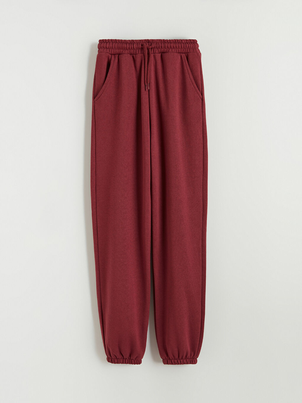 Bordo Beli Lastikli Kız Çocuk Kalın Jogger Eşofman Altı