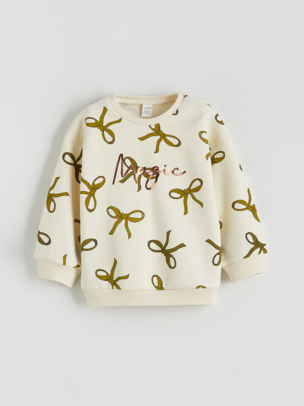 Ekru Fiyonk Baskılı Kız Çocuk Sweatshirt ve Tayt-1