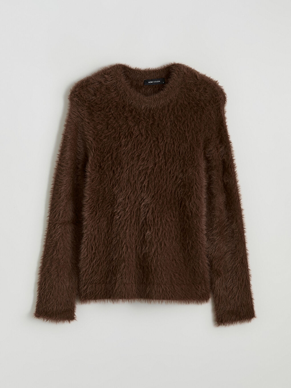 Kahverengi Bisiklet Yaka Kadın Pelüş Triko Kazak-4