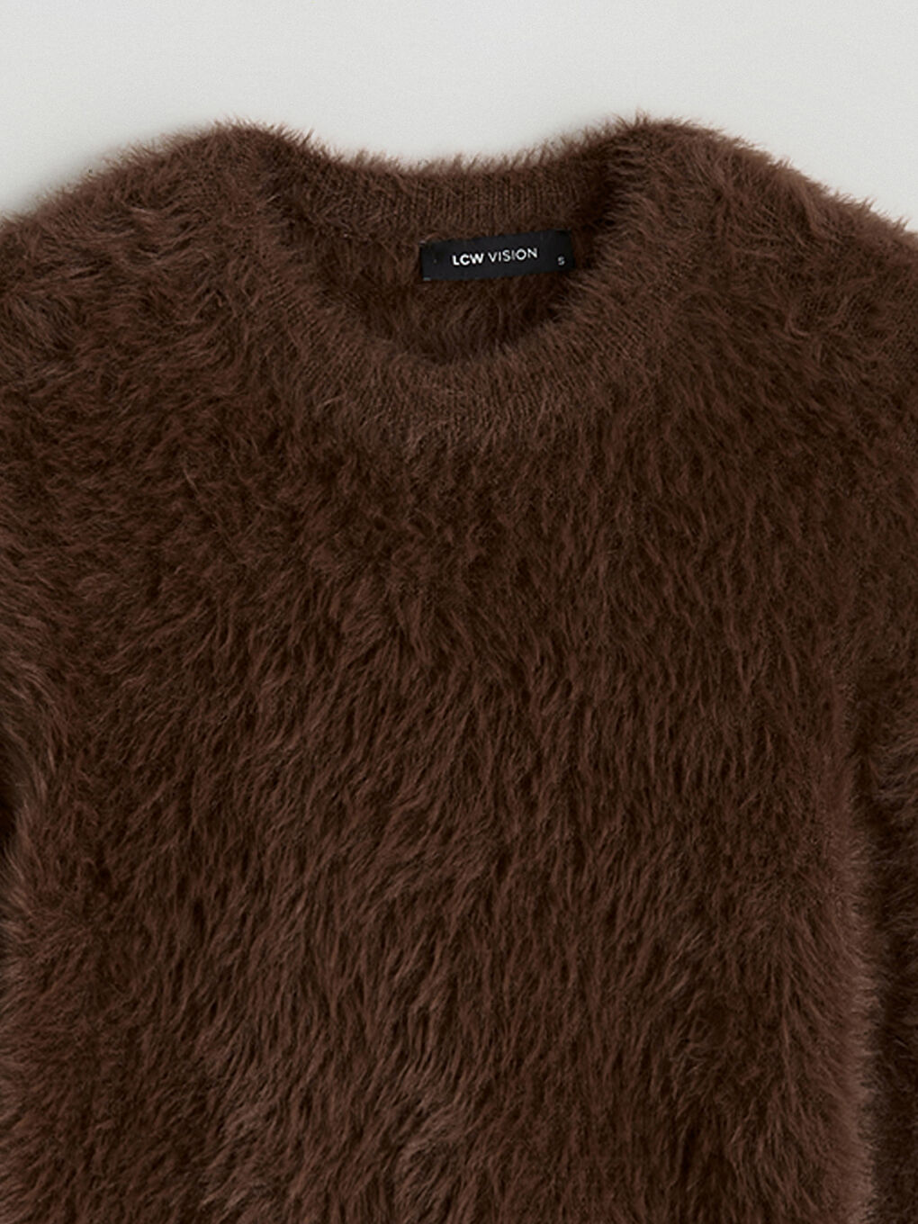 Kahverengi Bisiklet Yaka Kadın Pelüş Triko Kazak-5