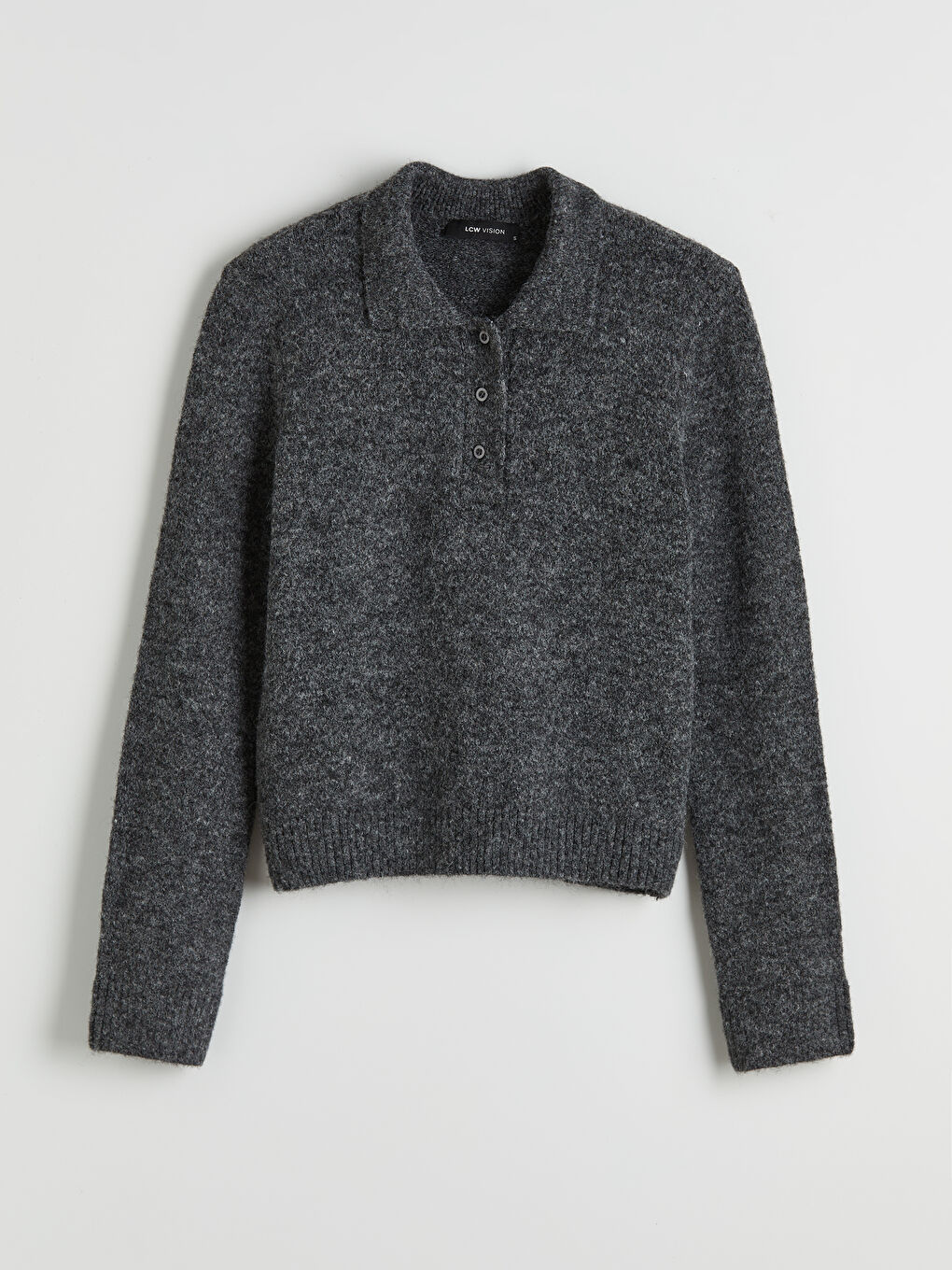 Antrasit Polo Yaka Kadın Triko Kazak-4