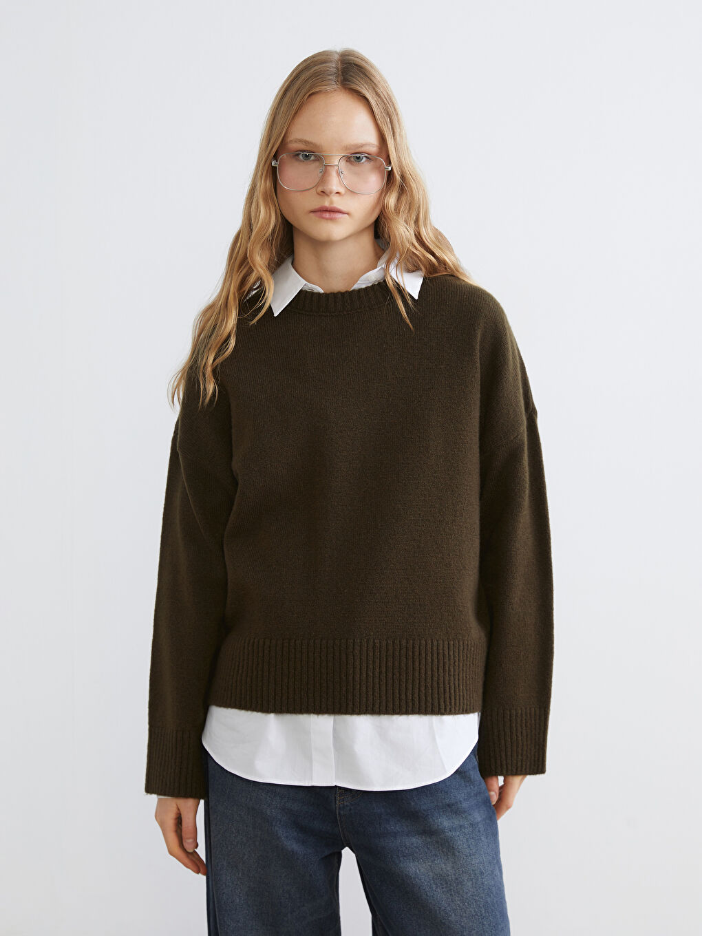 Haki Bisiklet Yaka Kadın Triko Kazak