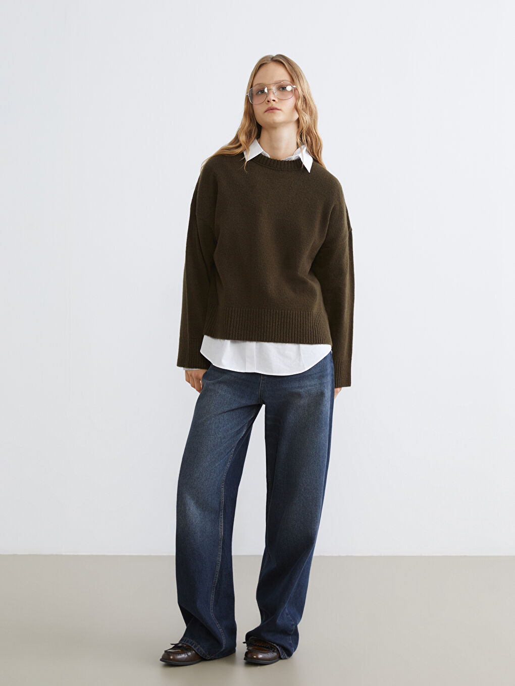 Haki Bisiklet Yaka Kadın Triko Kazak-1