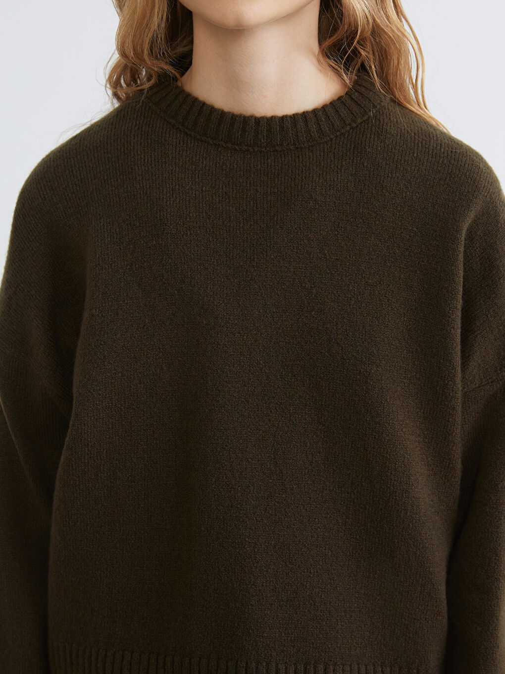 Haki Bisiklet Yaka Kadın Triko Kazak-2