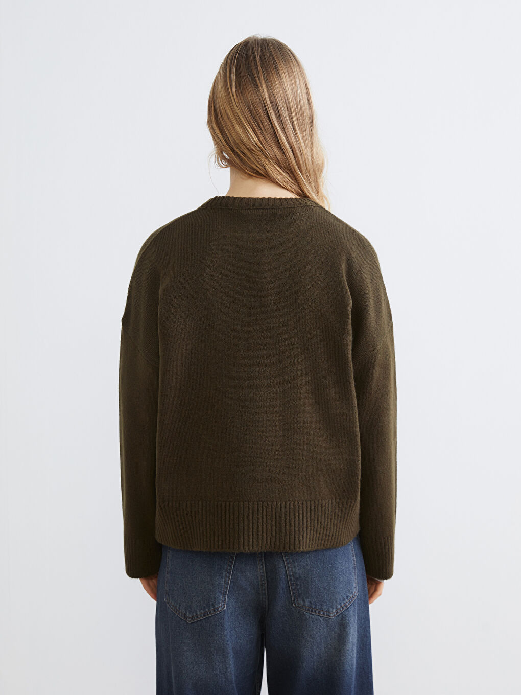 Haki Bisiklet Yaka Kadın Triko Kazak-3