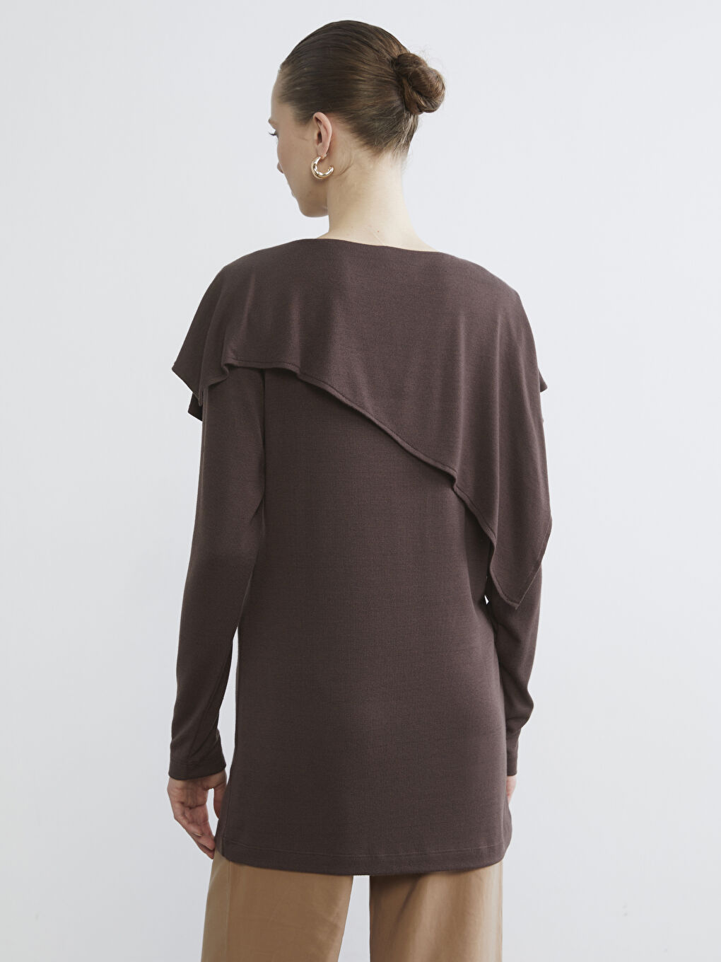 Kahverengi Bisiklet Yaka Oversize Kadın Tunik-3