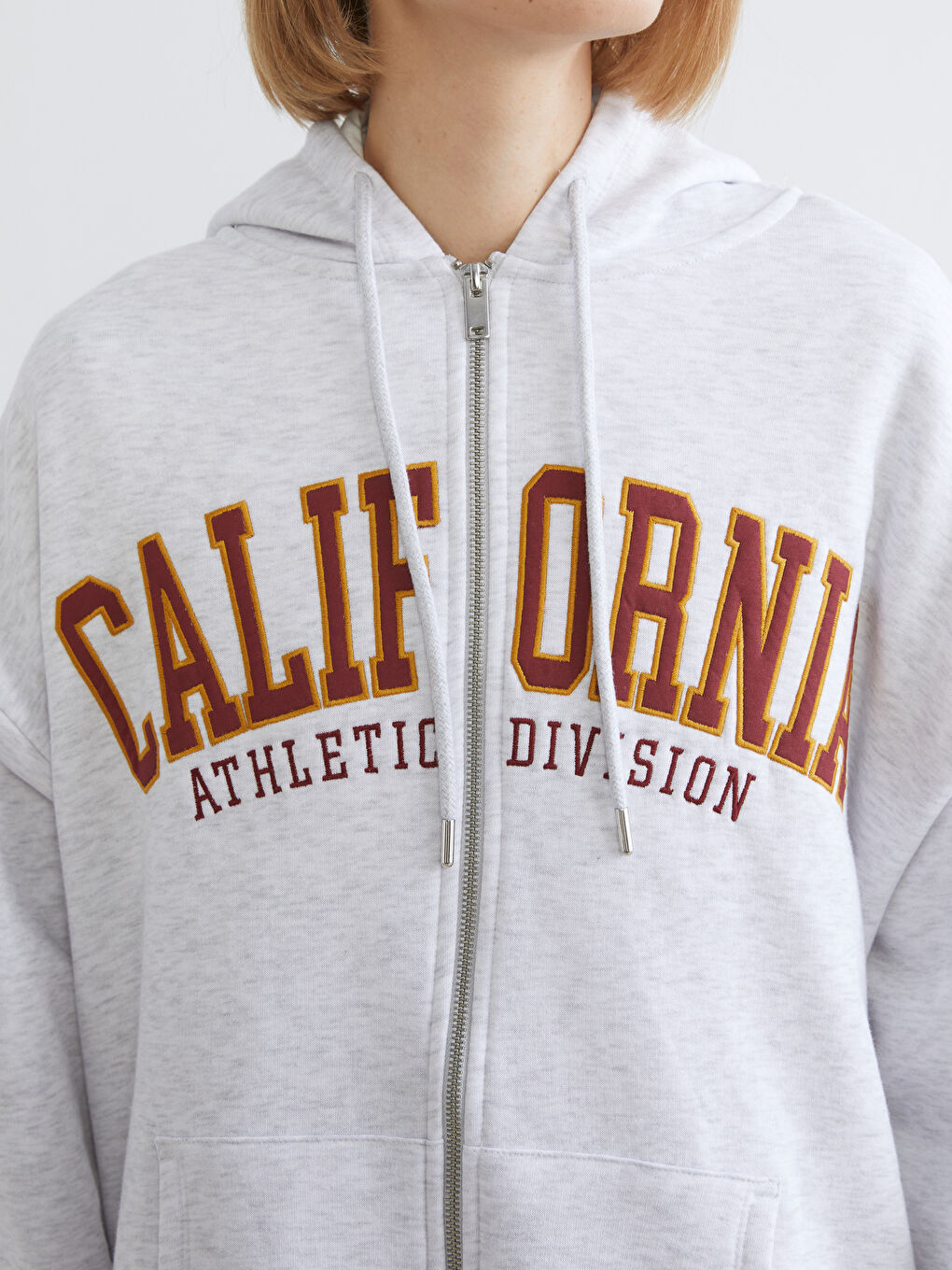 Gri California Baskılı Kadın Kalın Fermuarlı Sweatshirt-2