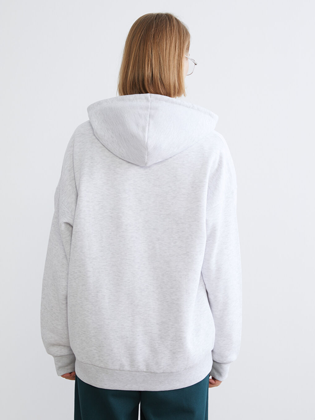 Gri California Baskılı Kadın Kalın Fermuarlı Sweatshirt-3